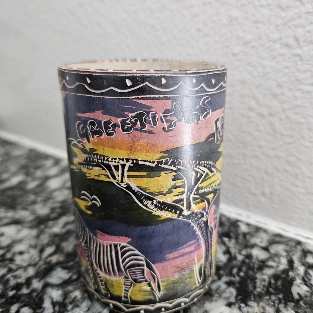 handcrafted‎ soapstone mug Safari African landscape design Greetings from Uganda